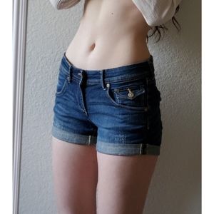 H&M Blue Denim Jean Shorts Cuffed